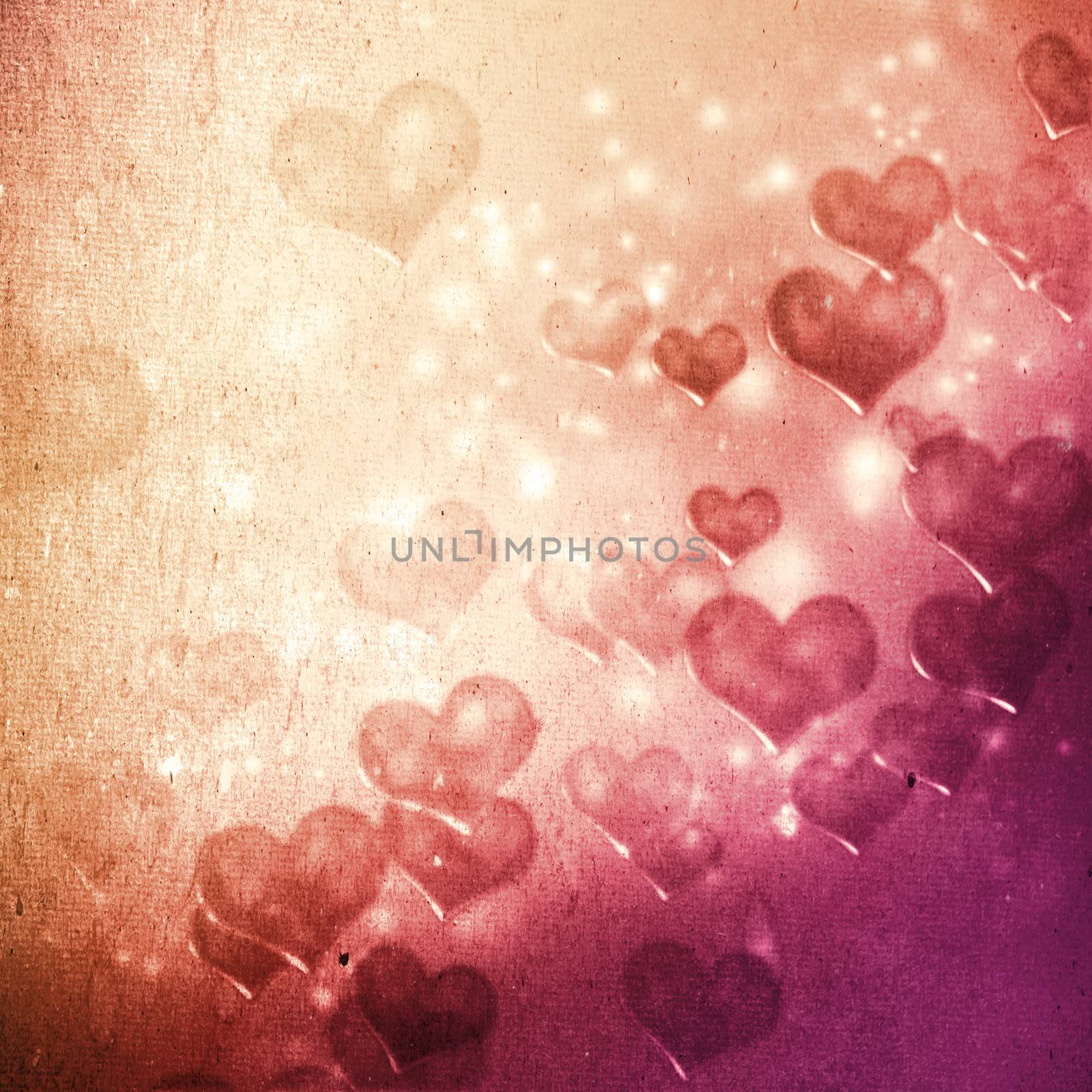 Hearts on grunge pink magenta gradient background