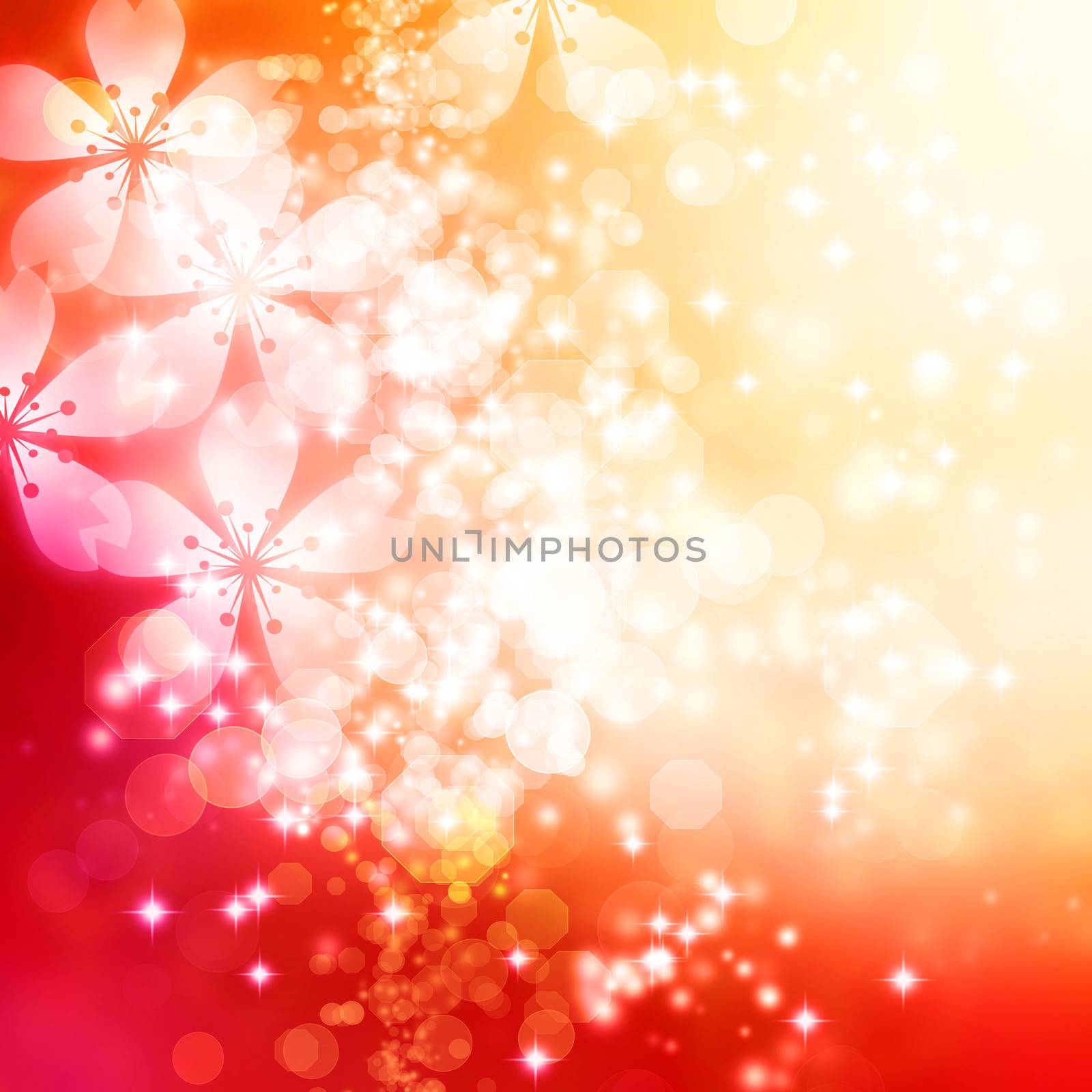 Cherry blossoms on red and orange gradient background