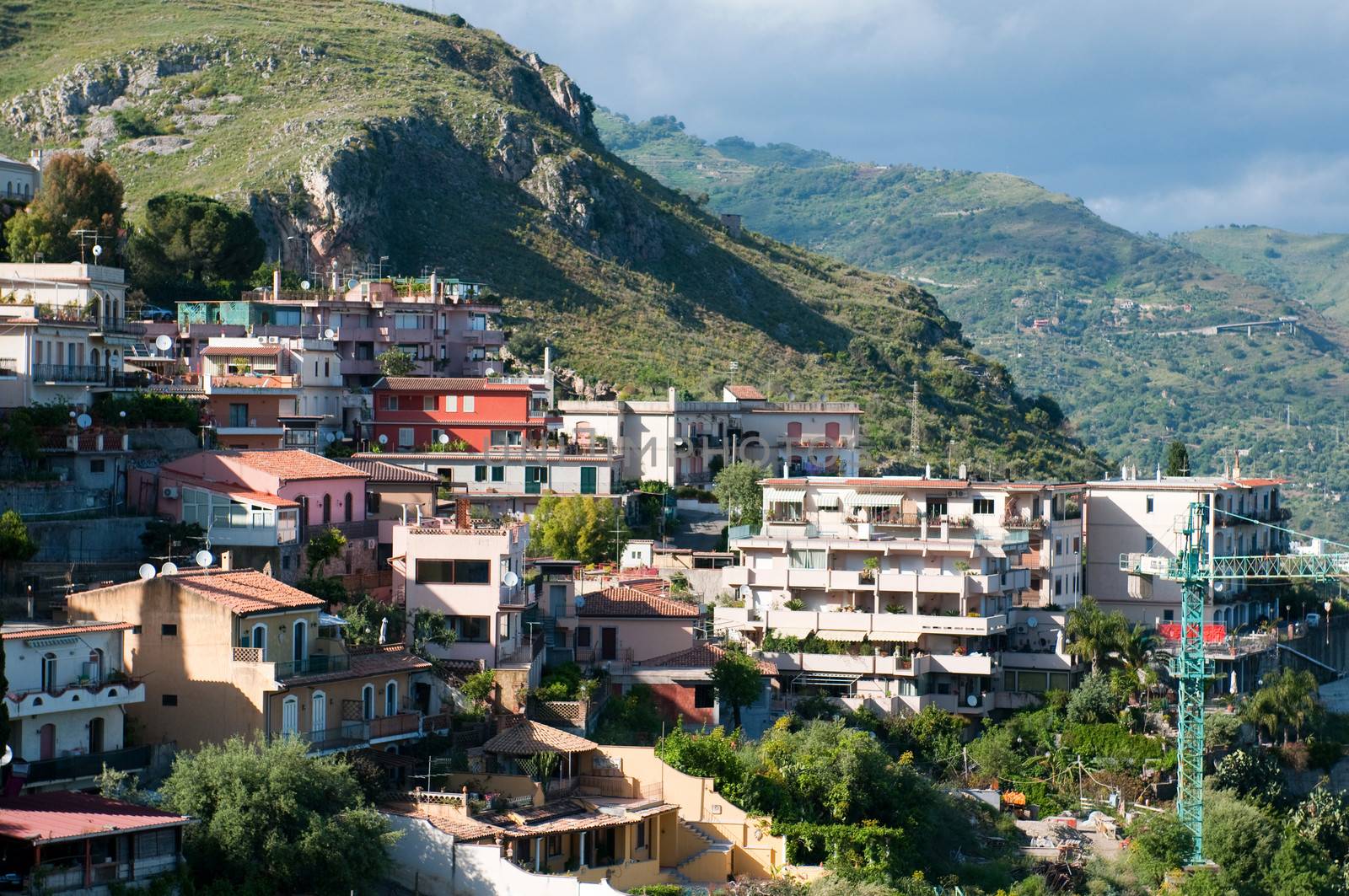 Beautiful coast of Sicily. View from Taormina, famous tourist resort, the most luxury town on Sicilian coastline, Sicily, Italy