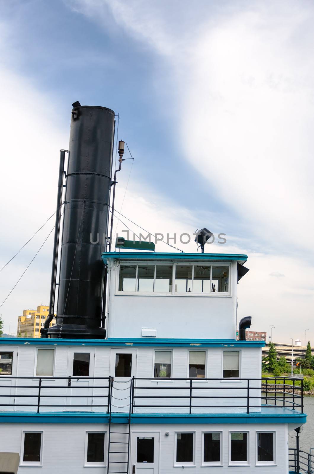 Old historic paddle steamer in the waterfront area of Portland, Oregon