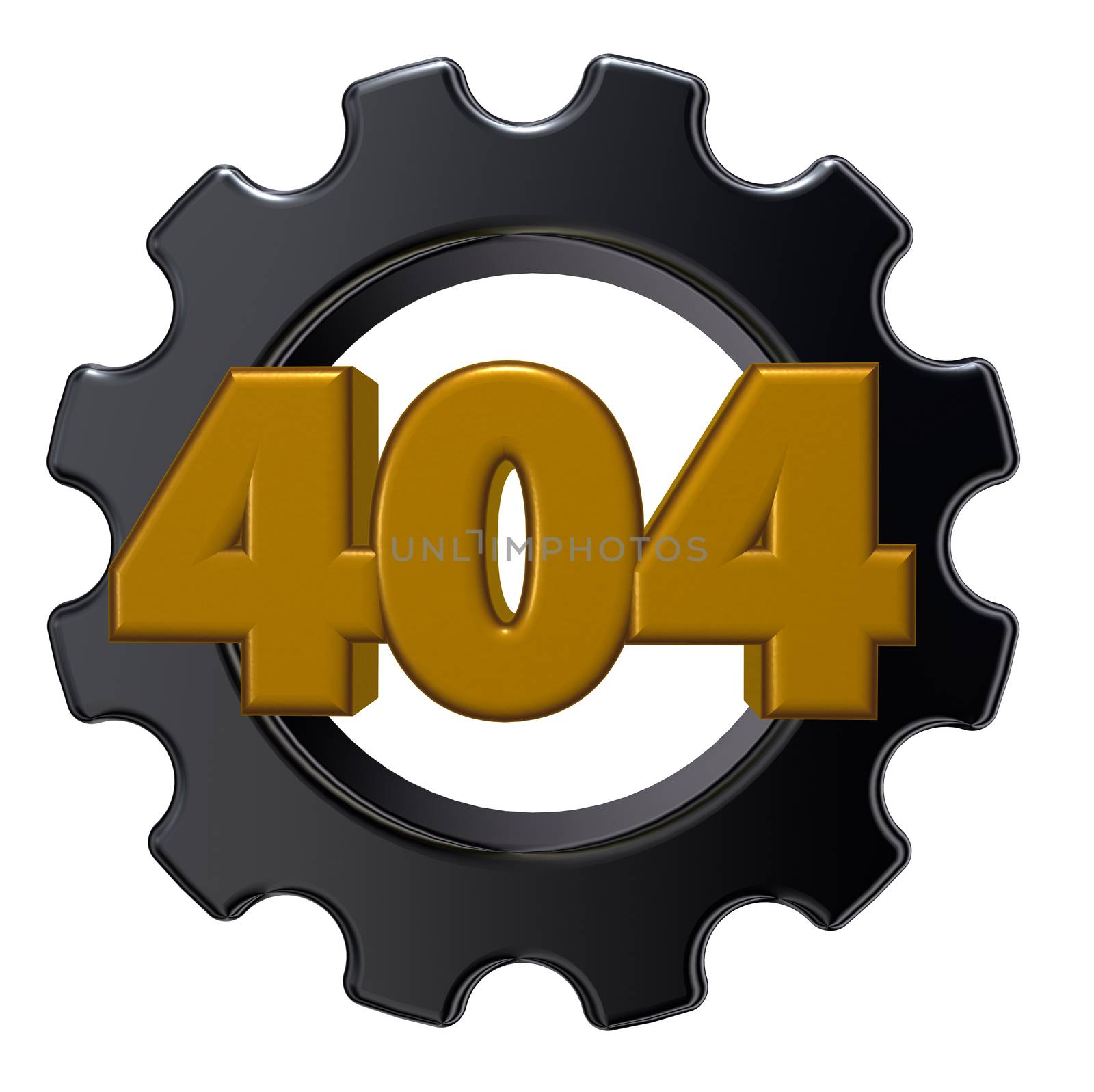 error 404 page not found - message and gear wheel - 3d illustration