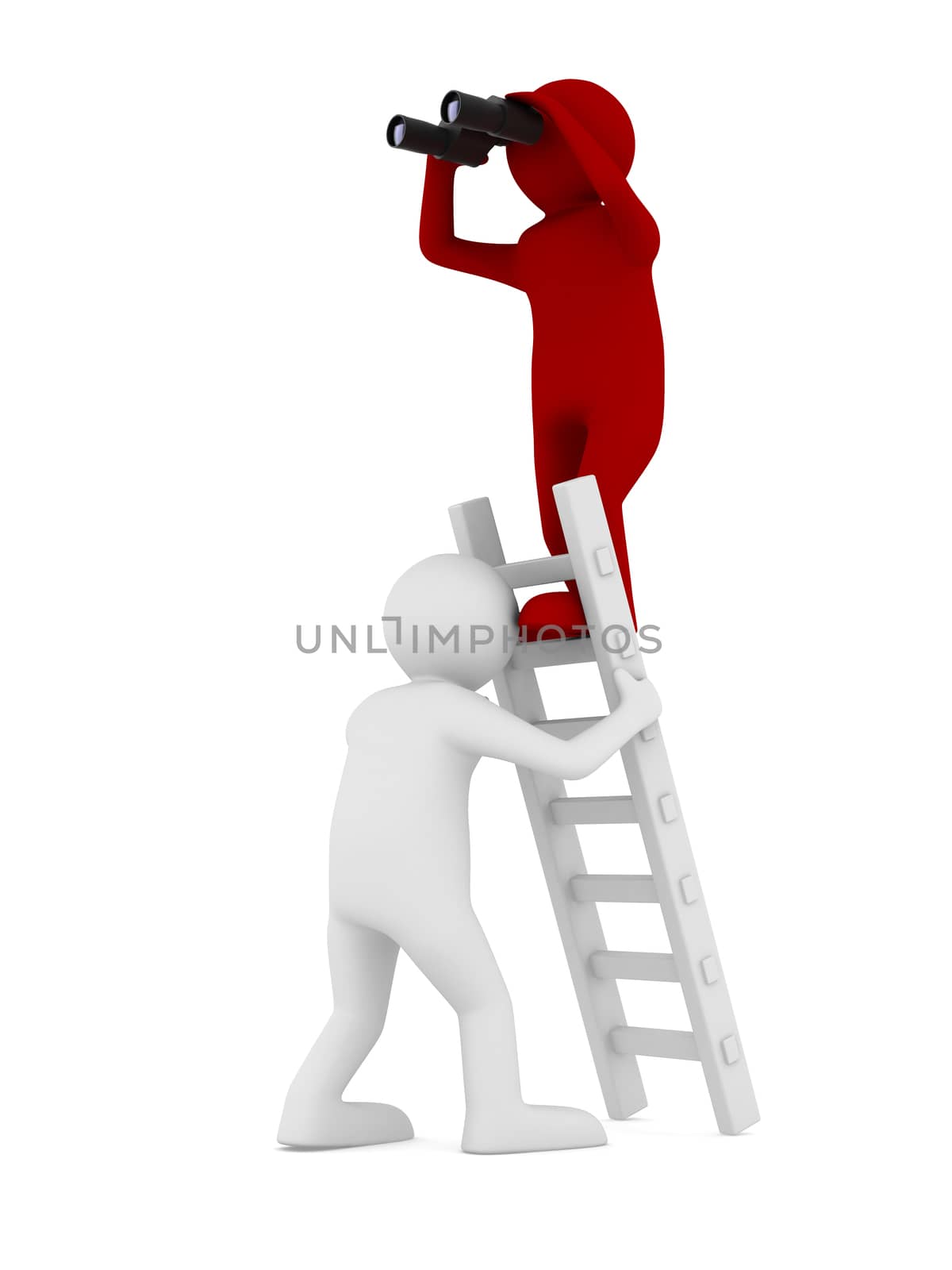 man on staircase. Isolated 3D image