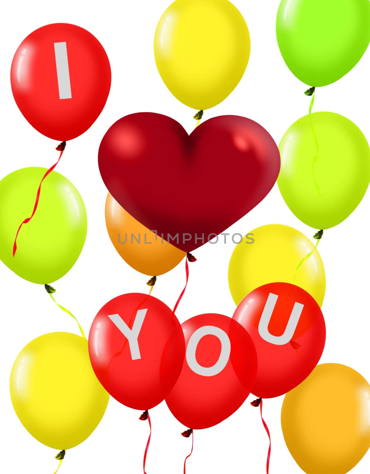 Balloons with a red love shape symbol