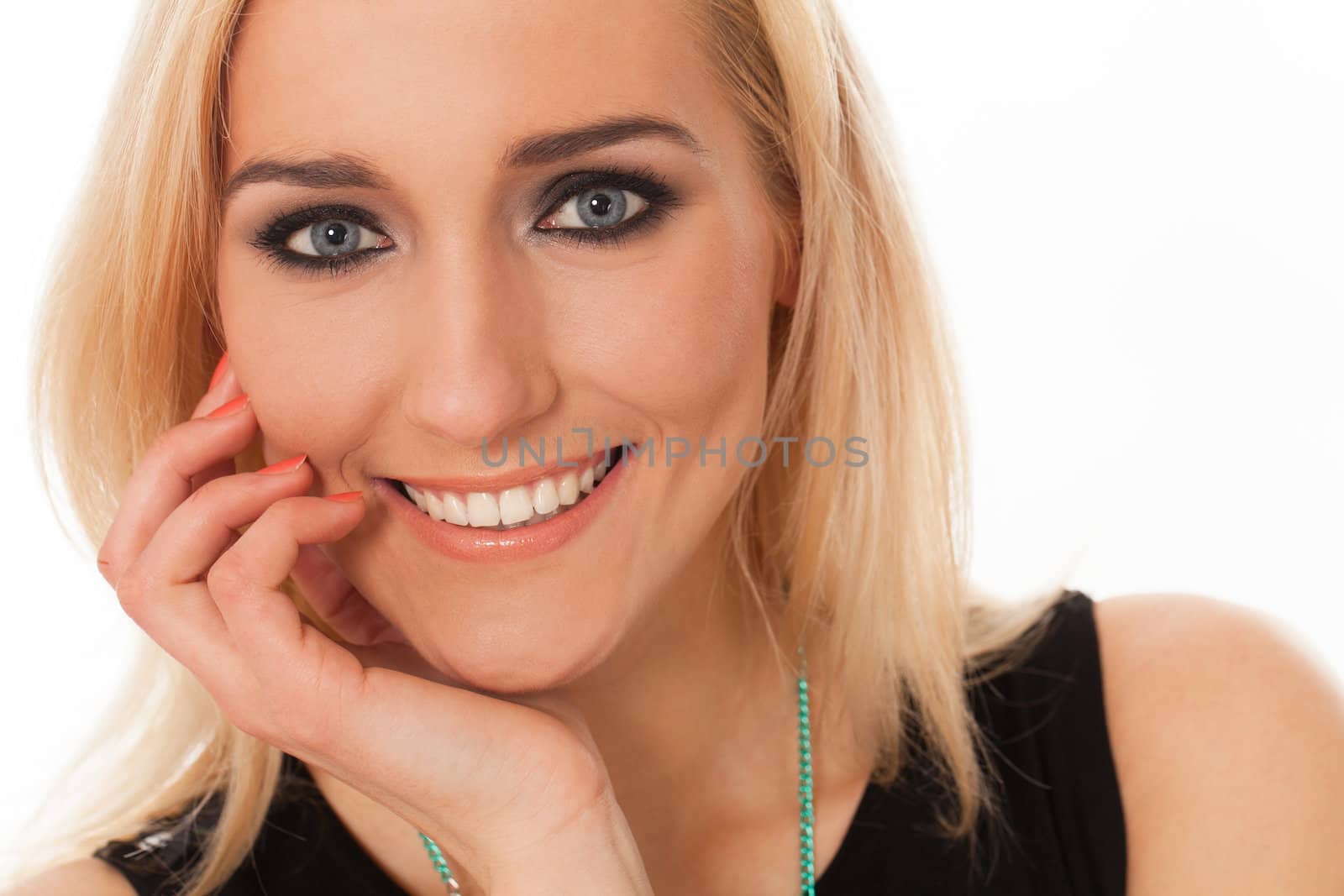 Closeup portrait of beautiful blond young caucasian woman