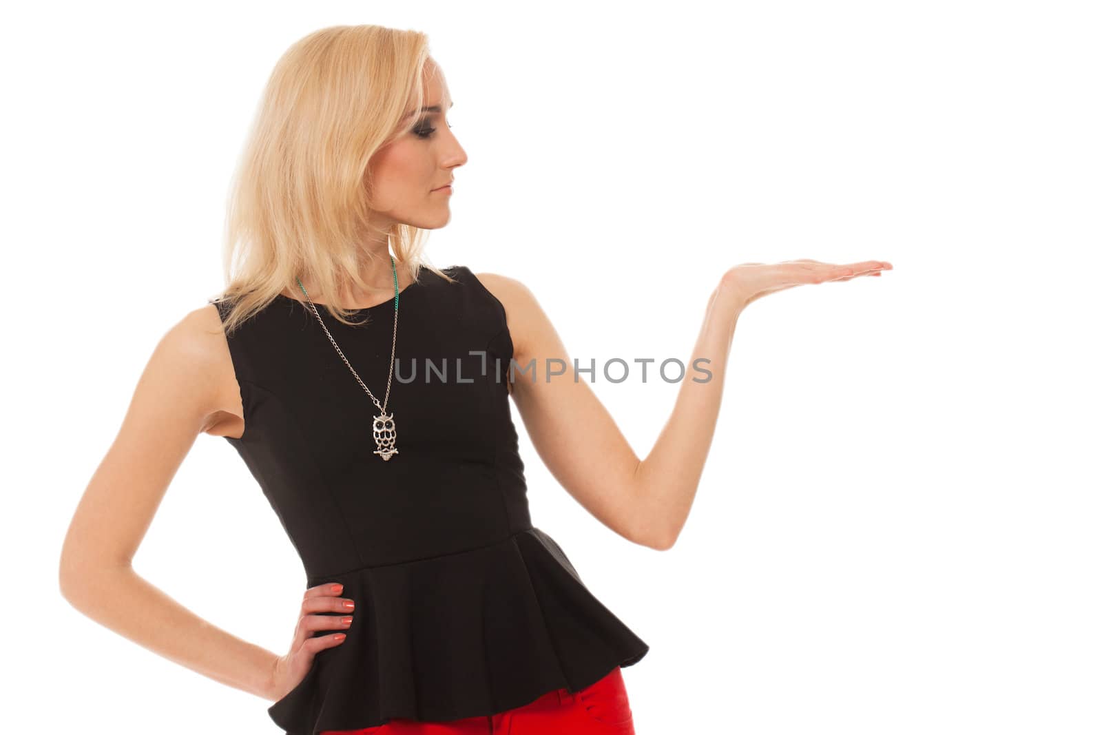 Portrait of beautiful caucasian woman isolated over white background