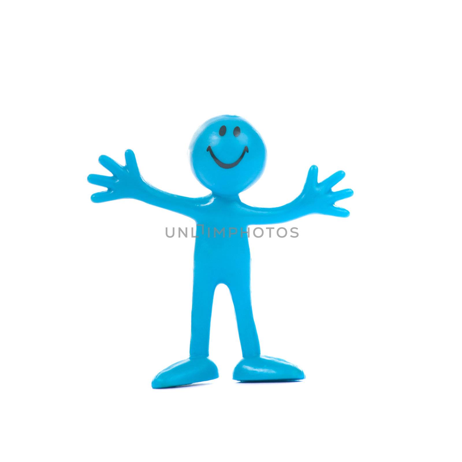 The blue smiling man. Isolated on white.