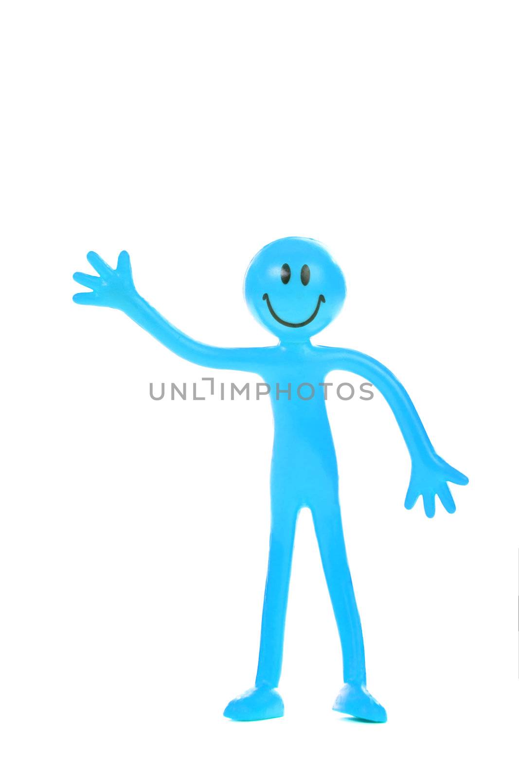 The blue smiling man. Isolated on white.