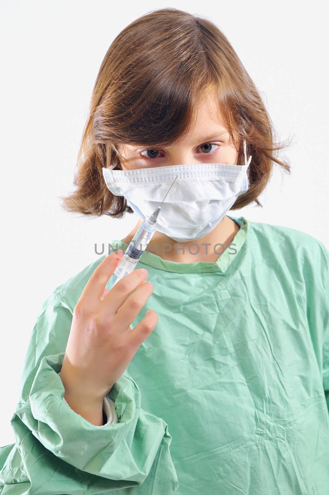 girl in uniform giving injection