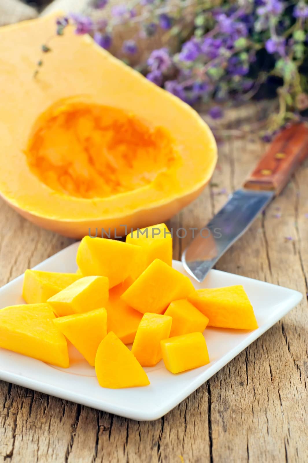 sliced pumpkin on plate  by mady70