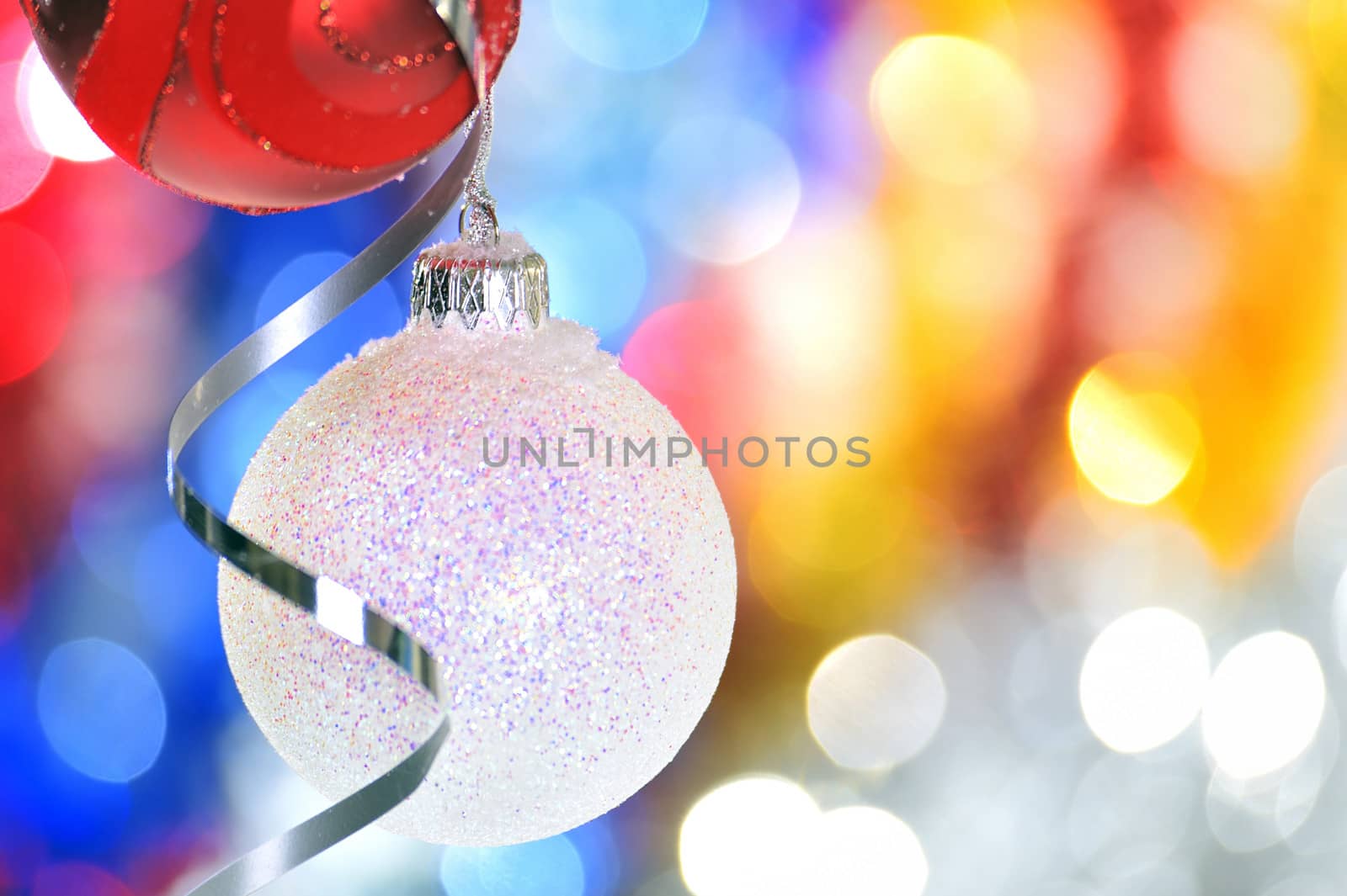 Christmas baubles and ribbons shoot in studio