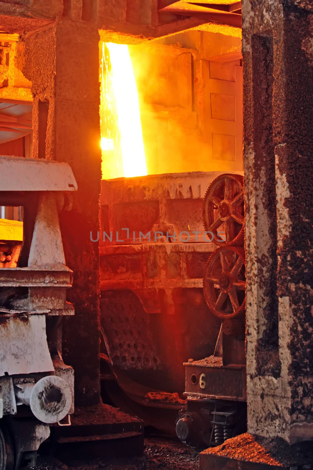 Molten hot steel pouring in plant