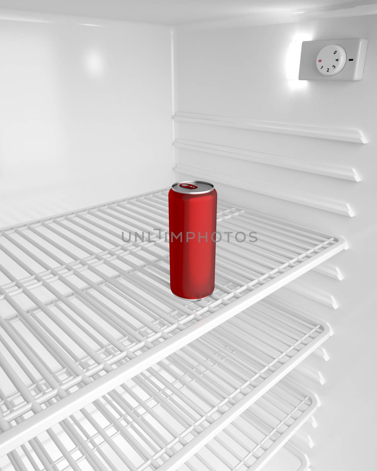 Red aluminum can in the fridge