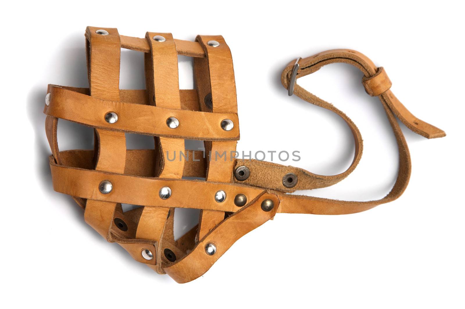 Brown leather muzzle on a white background