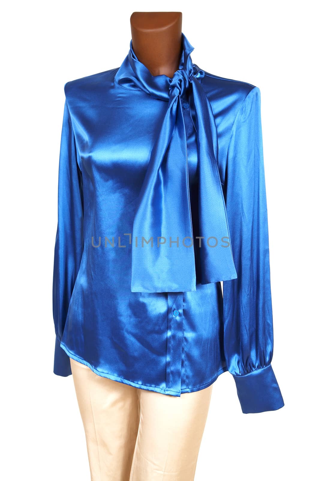Blue silk blouse on a white background