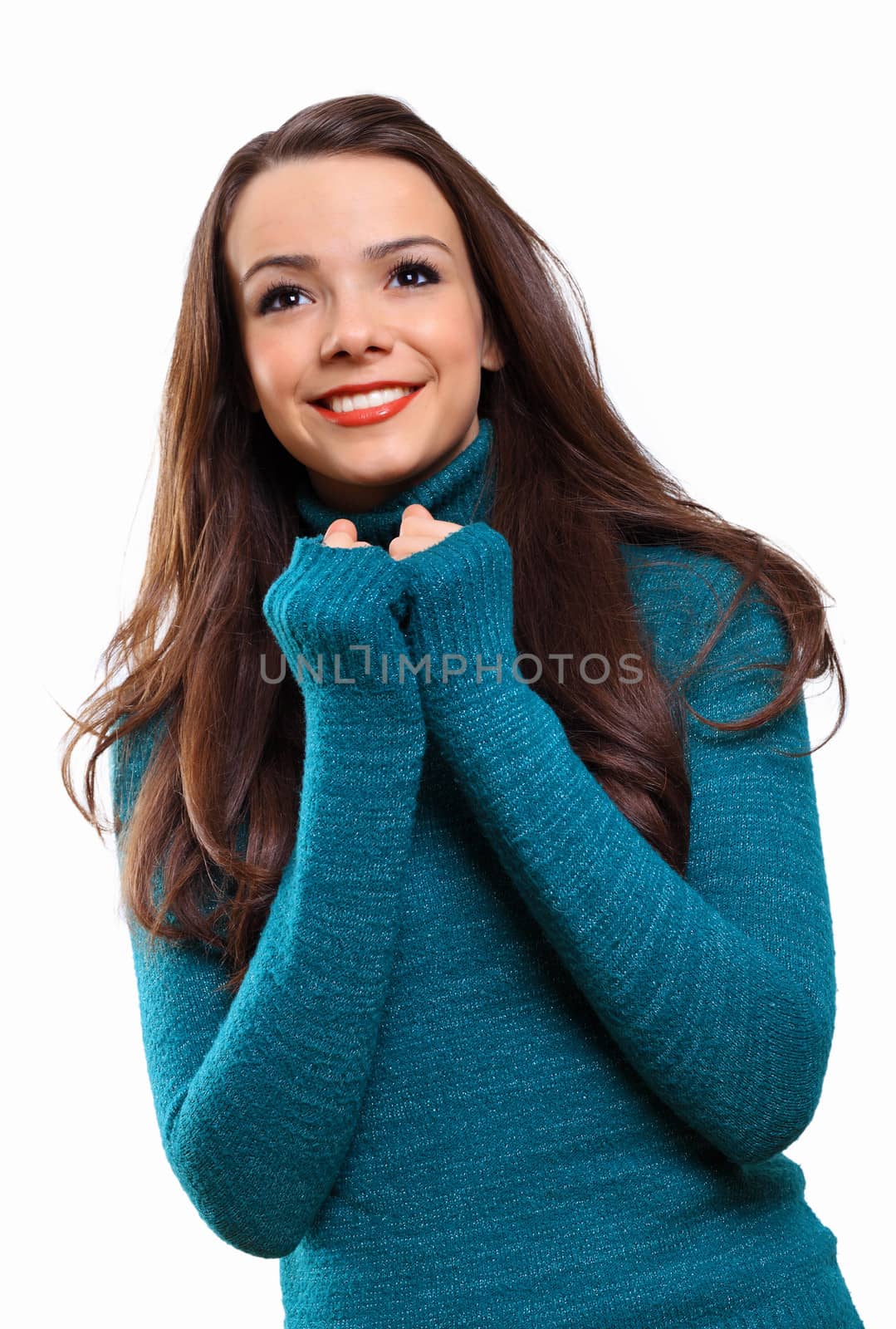 Young woman wearing warm sweater by sergey_nivens