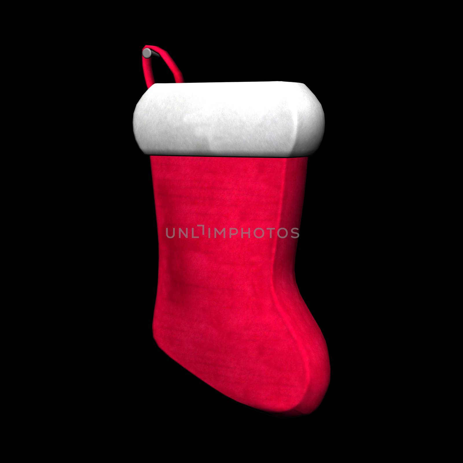 3D digital render of a Christmas stocking isolated on black background