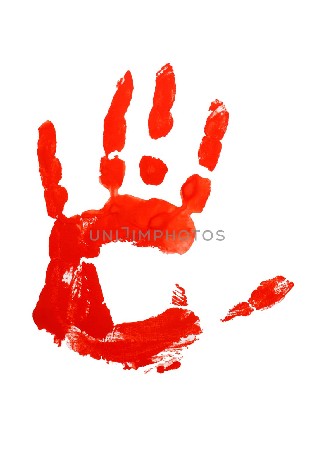 Prints Hand Red  Isolated on White Background