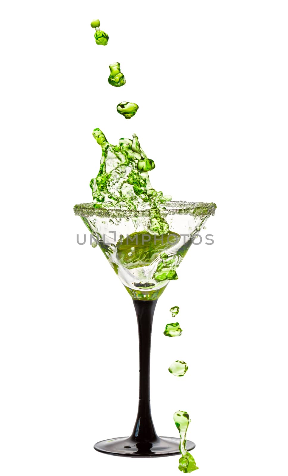 Martini Glass with a splash of Isolated on White Background