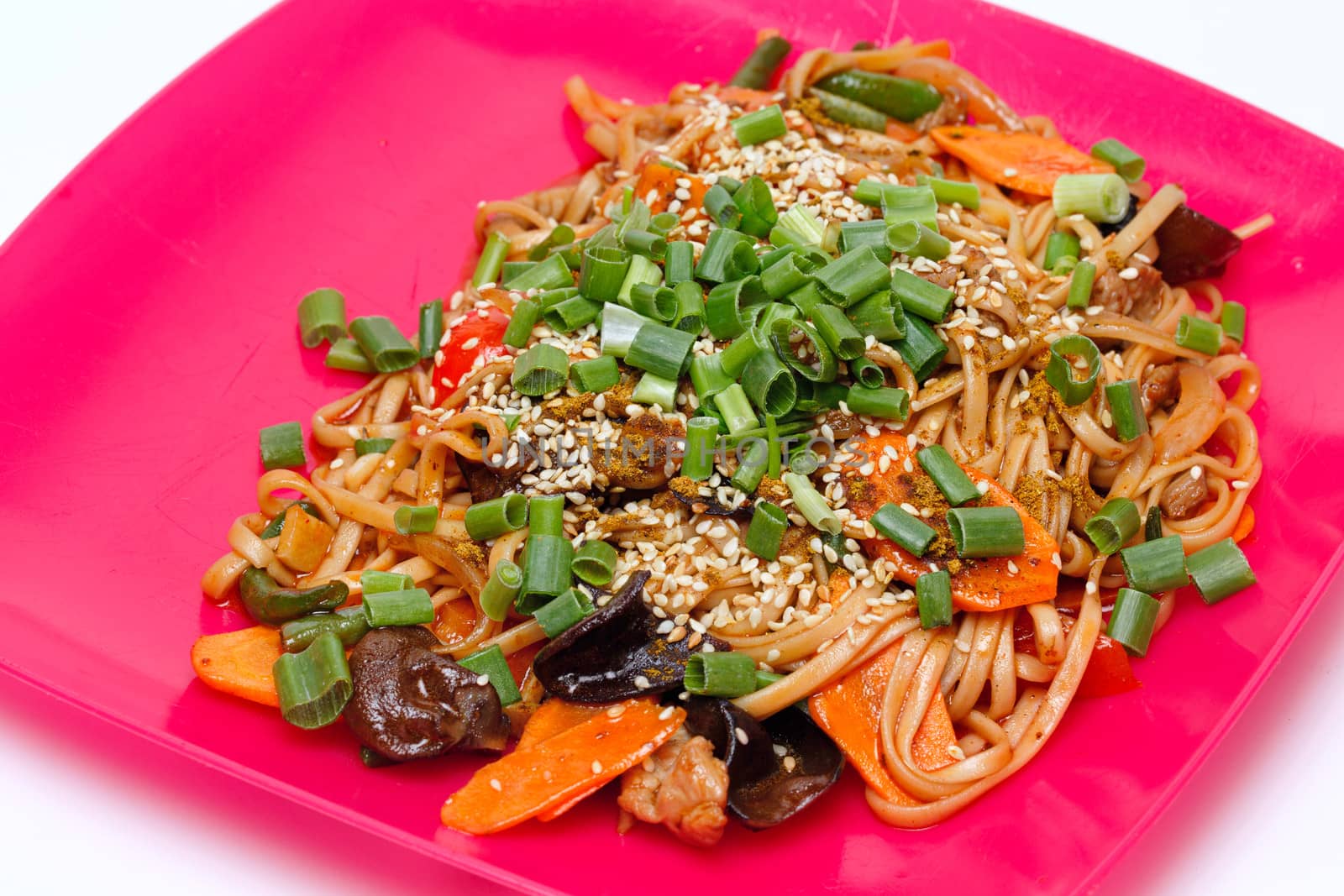 Tasty Noodles with Vegetables Cooked in Wok