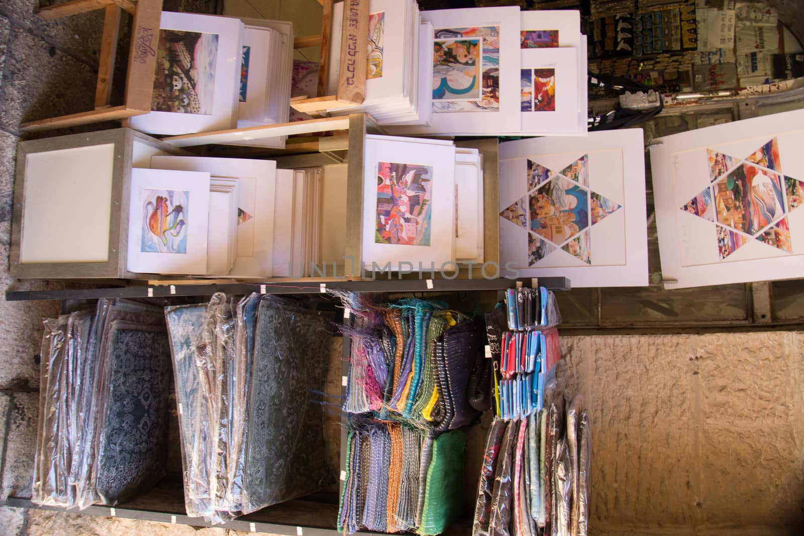 Tourist market at a street of Old City in Jerusalem, Israel