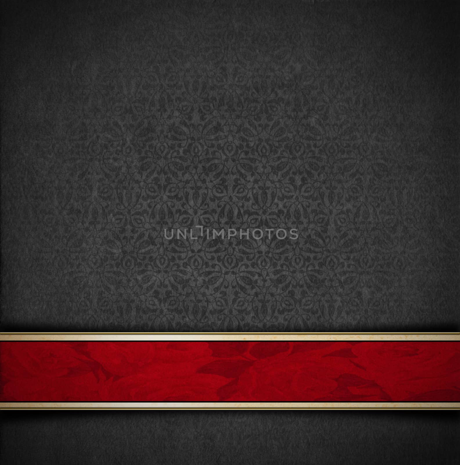 Template of gray velvet and texture with ornate floral seamless and red plaque