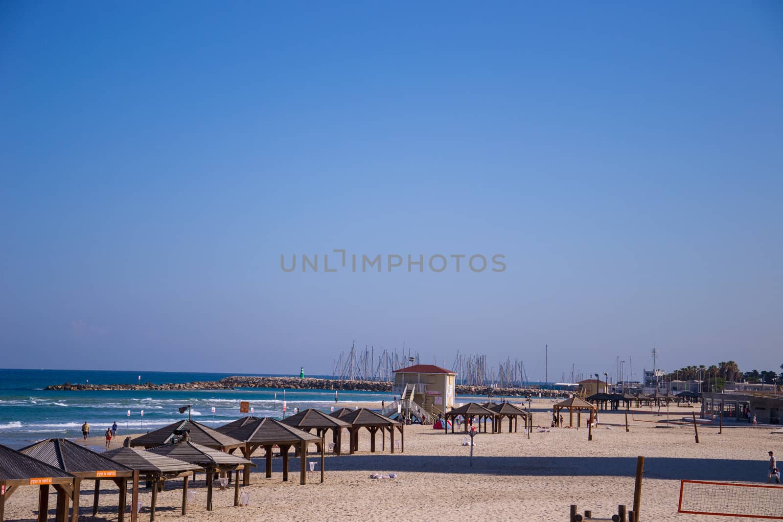 View of Tel Aviv beach in sunlight day