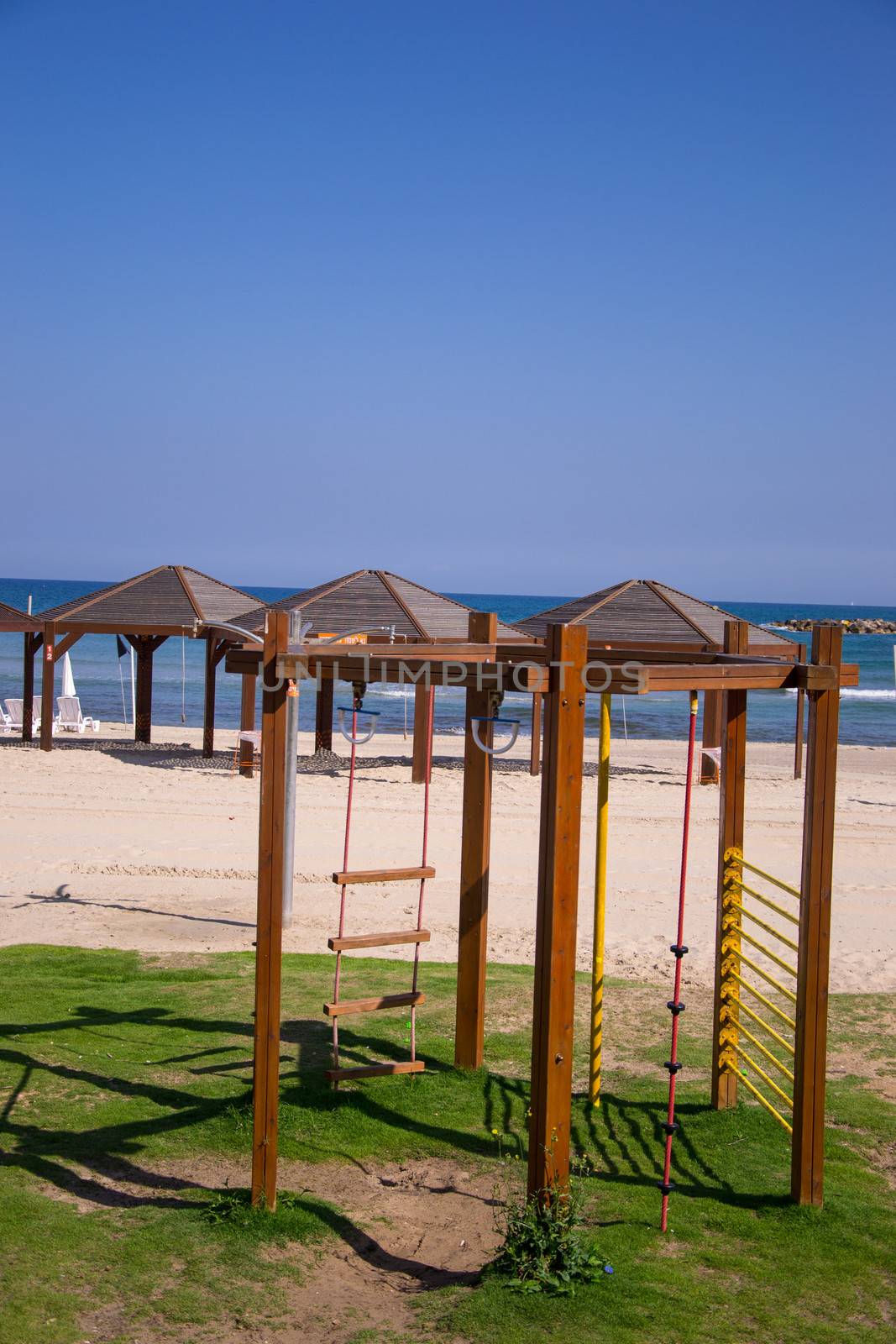 View of Tel Aviv beach  and a children  playing part