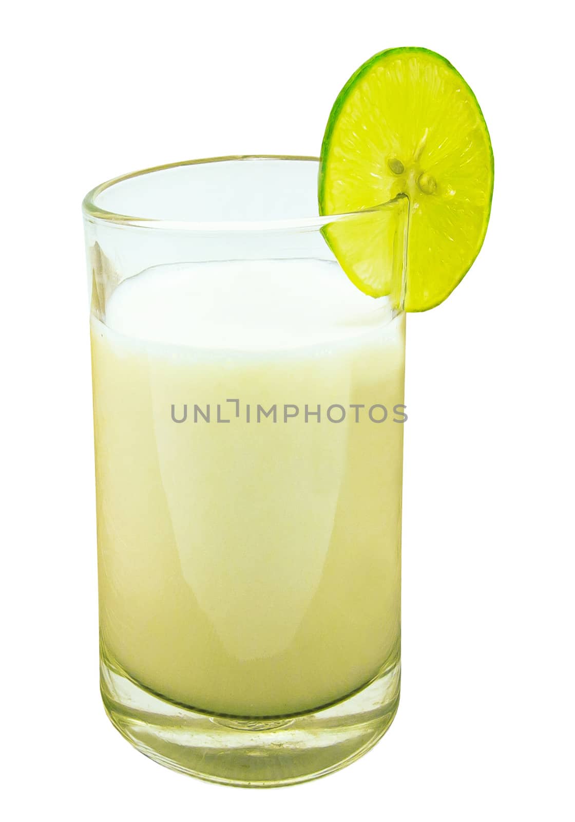 Milk and lemon slice on a white background by sutipp11