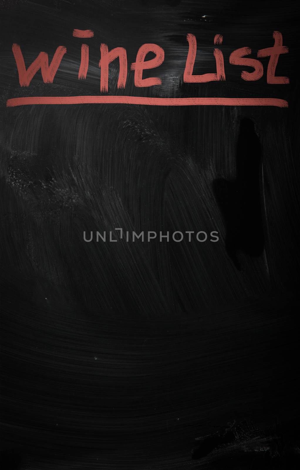 "Wine list" handwritten with white chalk on a blackboard by KrasimiraNevenova