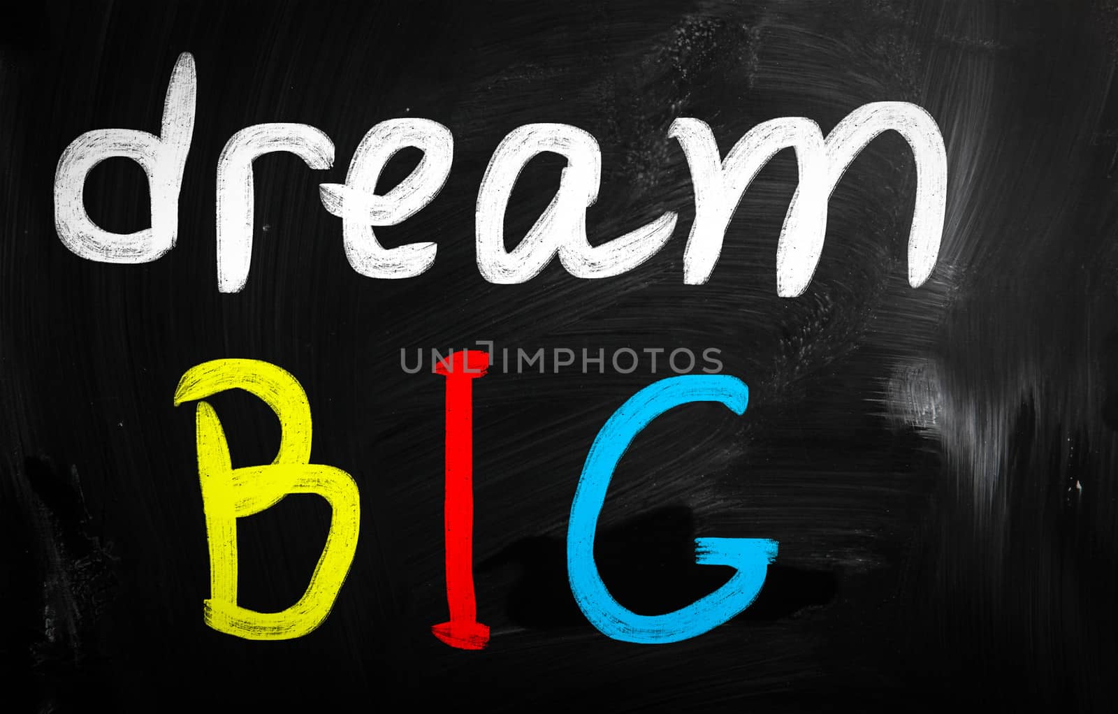 "dream big" handwritten with white chalk on a blackboard