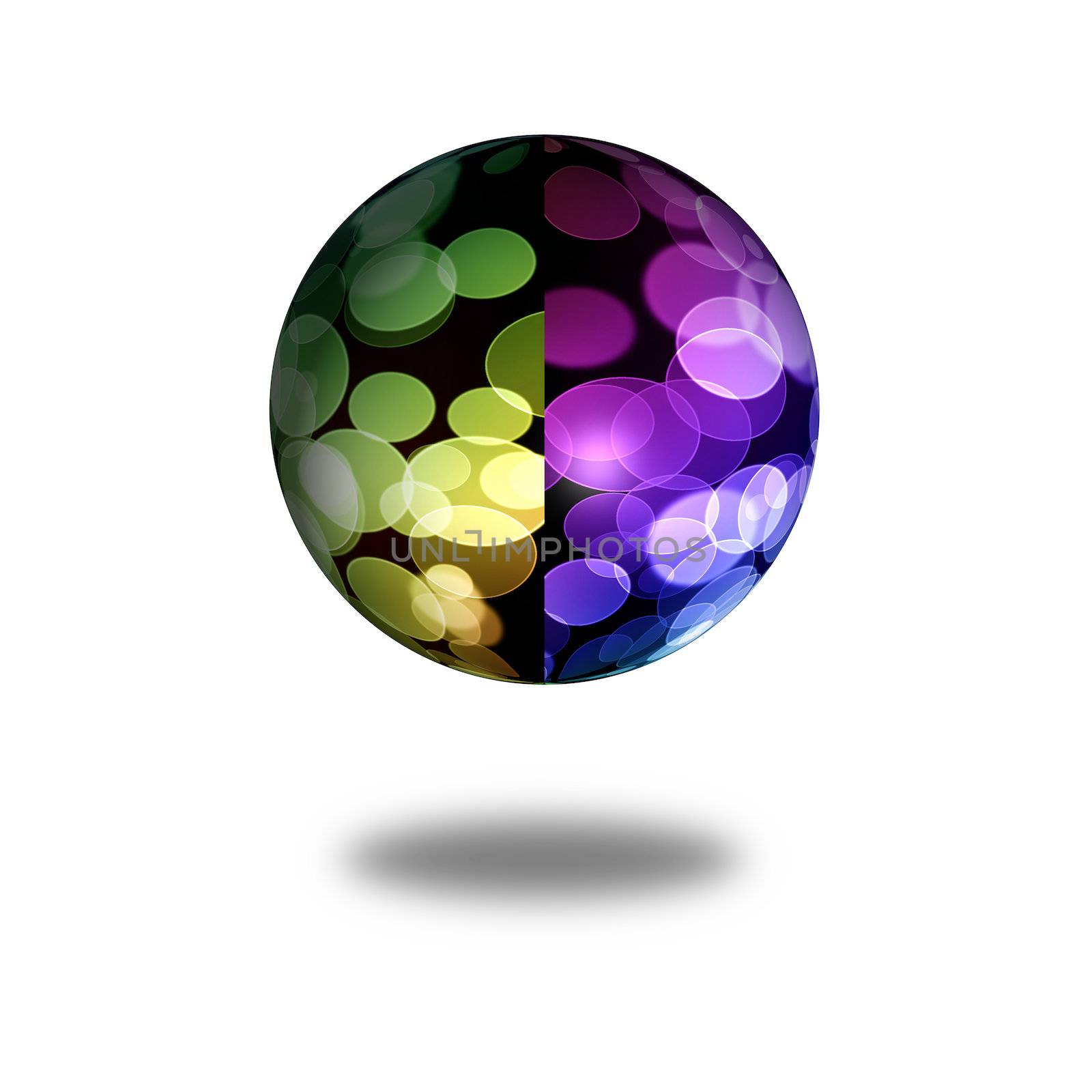 Multi color globe with shadow on white background