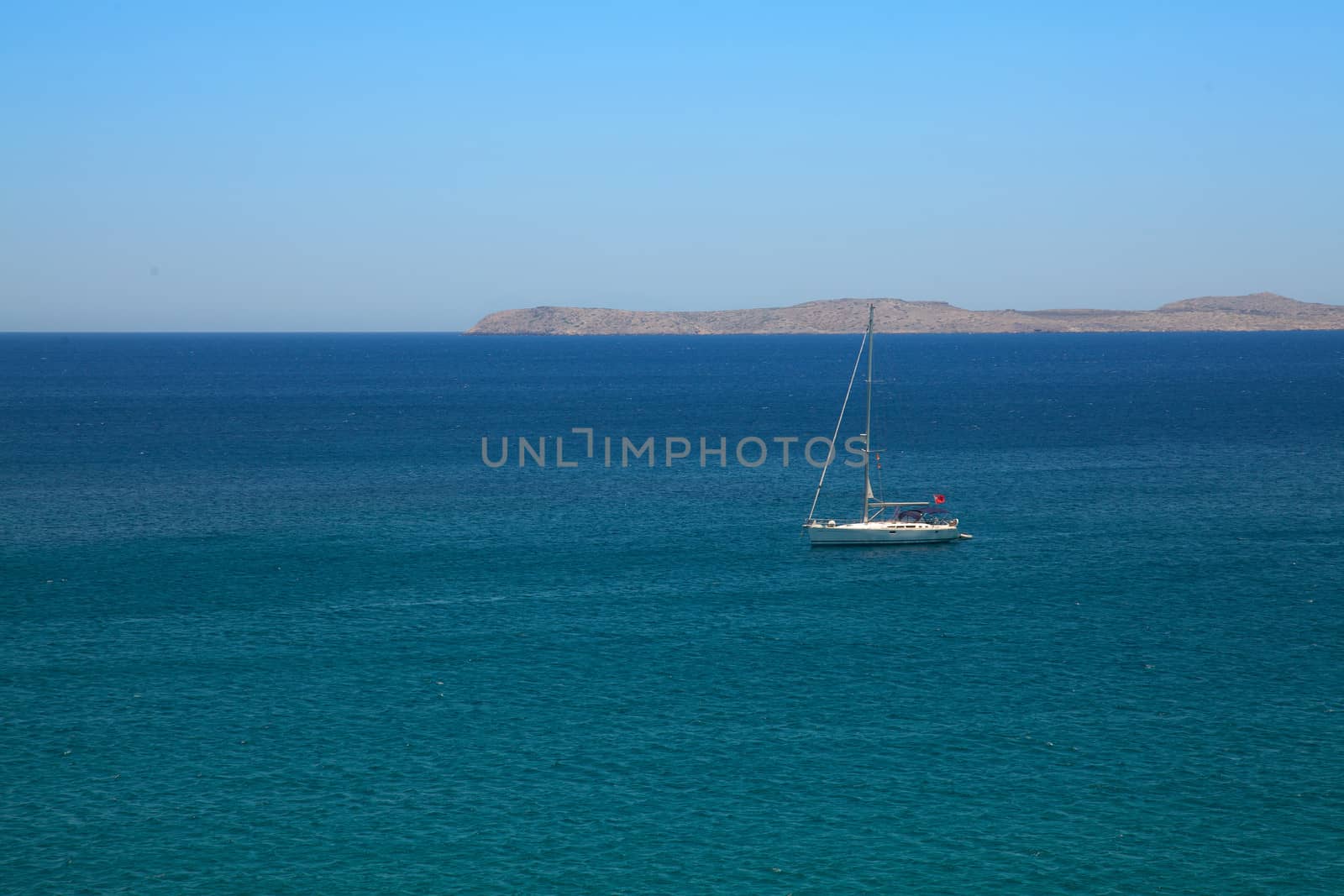 Sailing ship yacht in Mediterranean Sea, Crete, Greece 