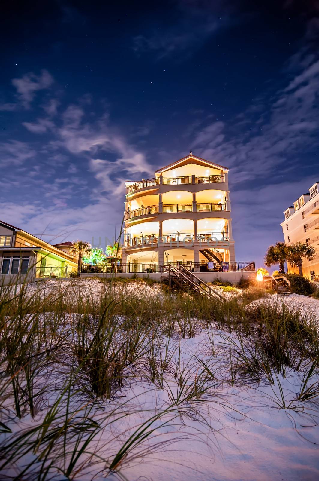 beach hotel at night by digidreamgrafix