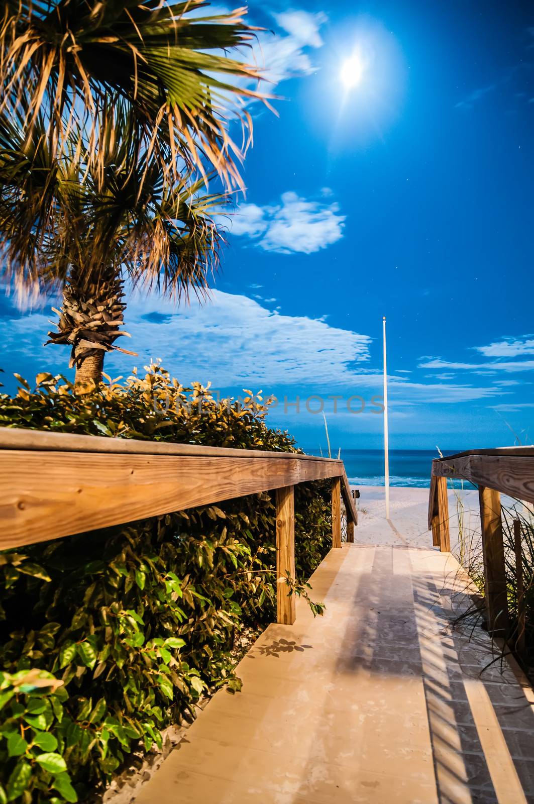 night scenes at the florida beach with super moon brightness