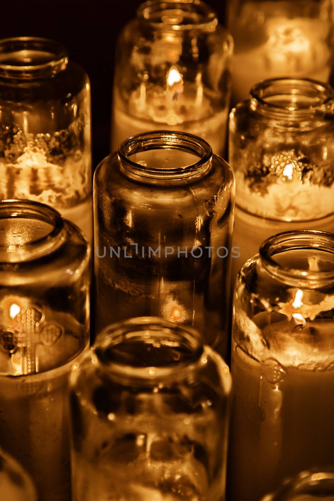 Warm Glow of Church Candles up Close