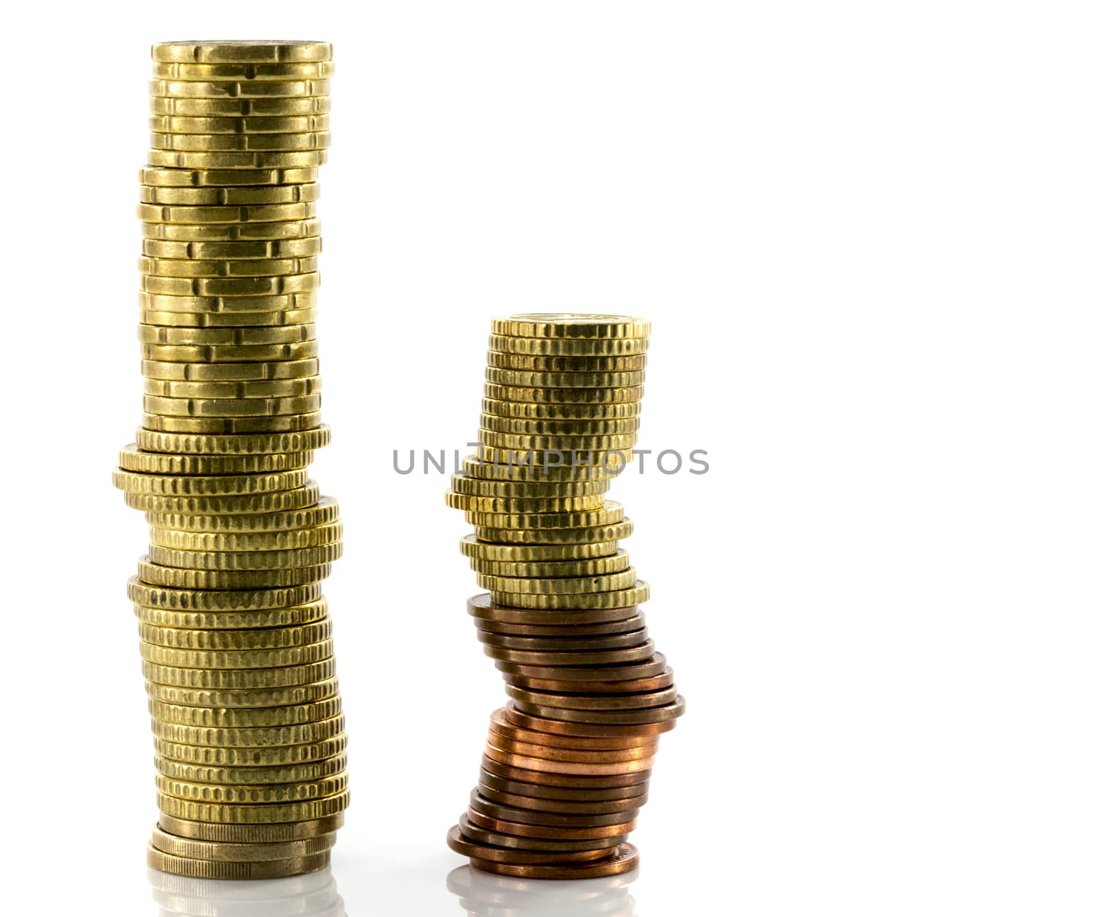 stack of euro coins on white background