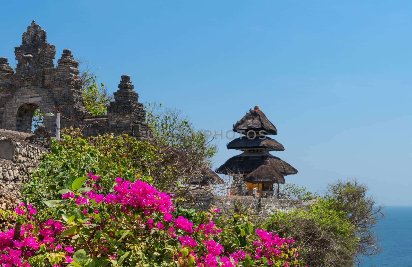 Balinese temple and pink flowers by iryna_rasko
