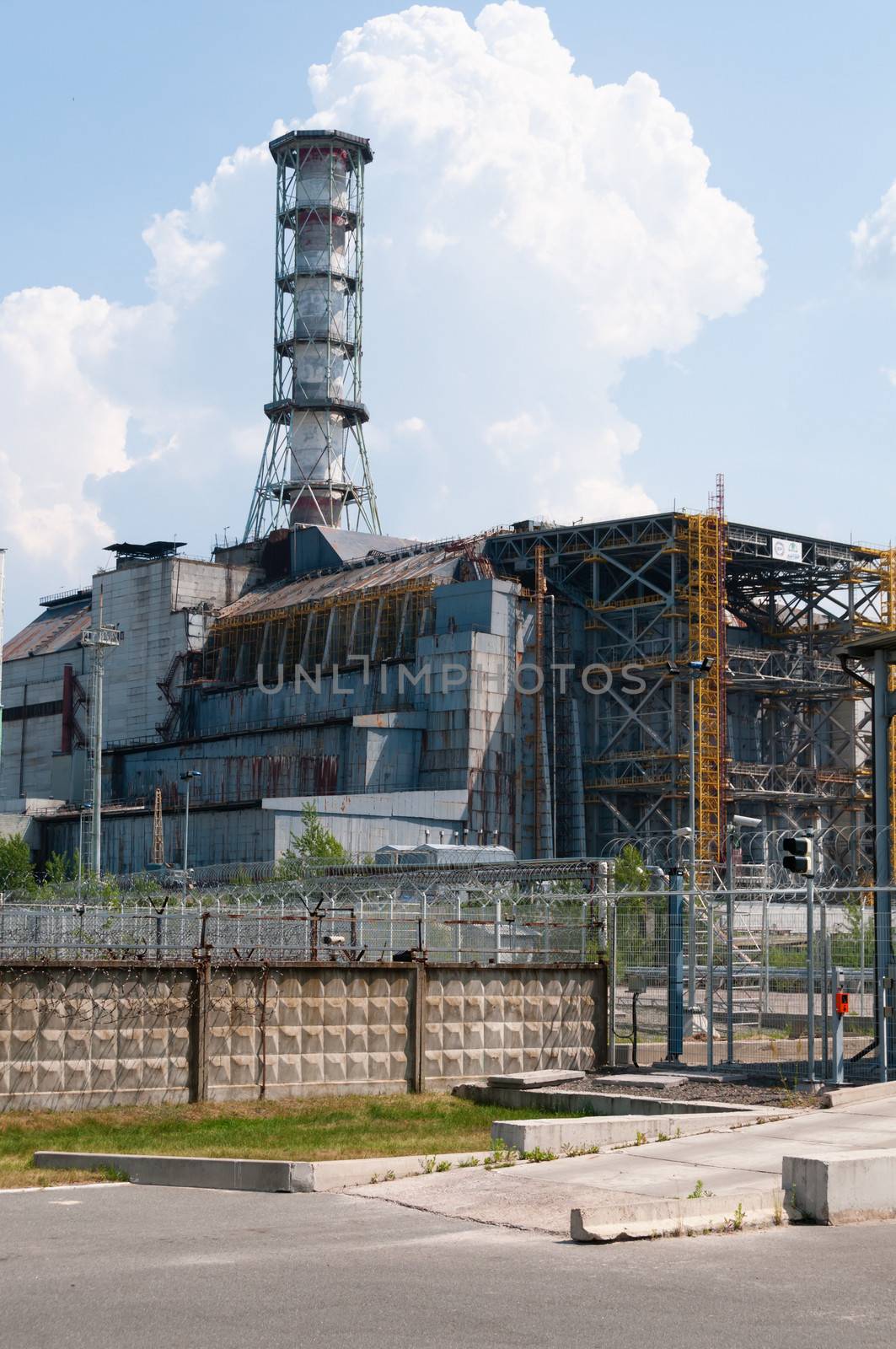 Chernobyl nuclear reactor power station under sarcophagus