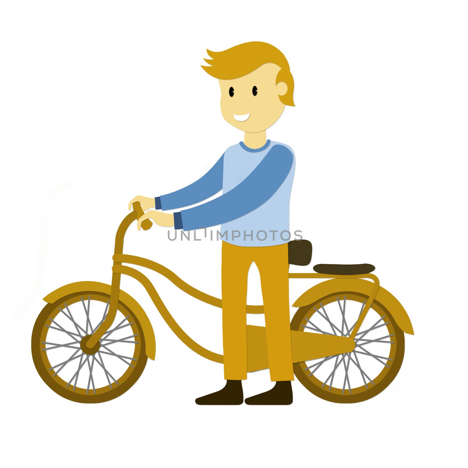 Illusstration cartoon of man and lady with bike