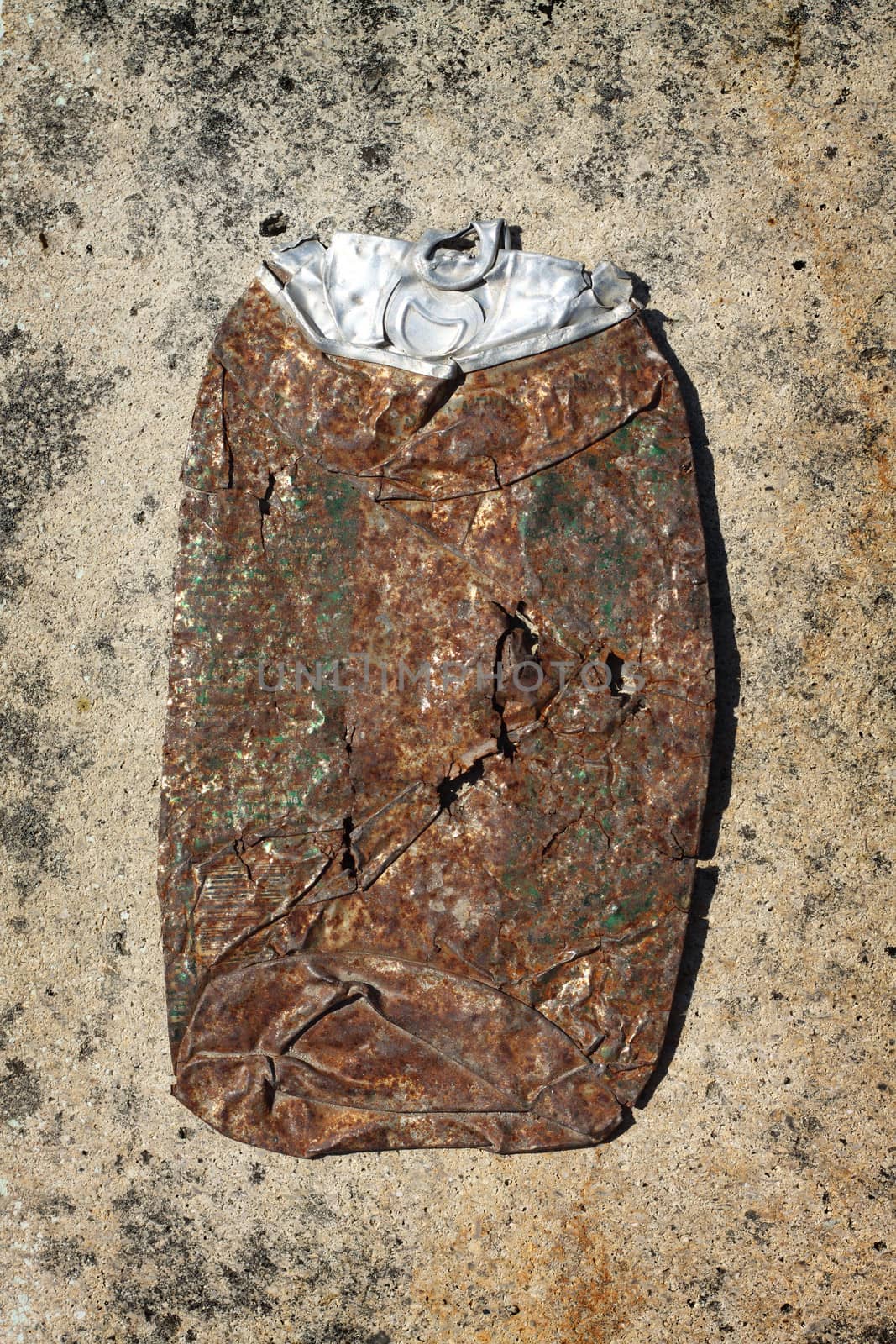 old rusty flattened beer can