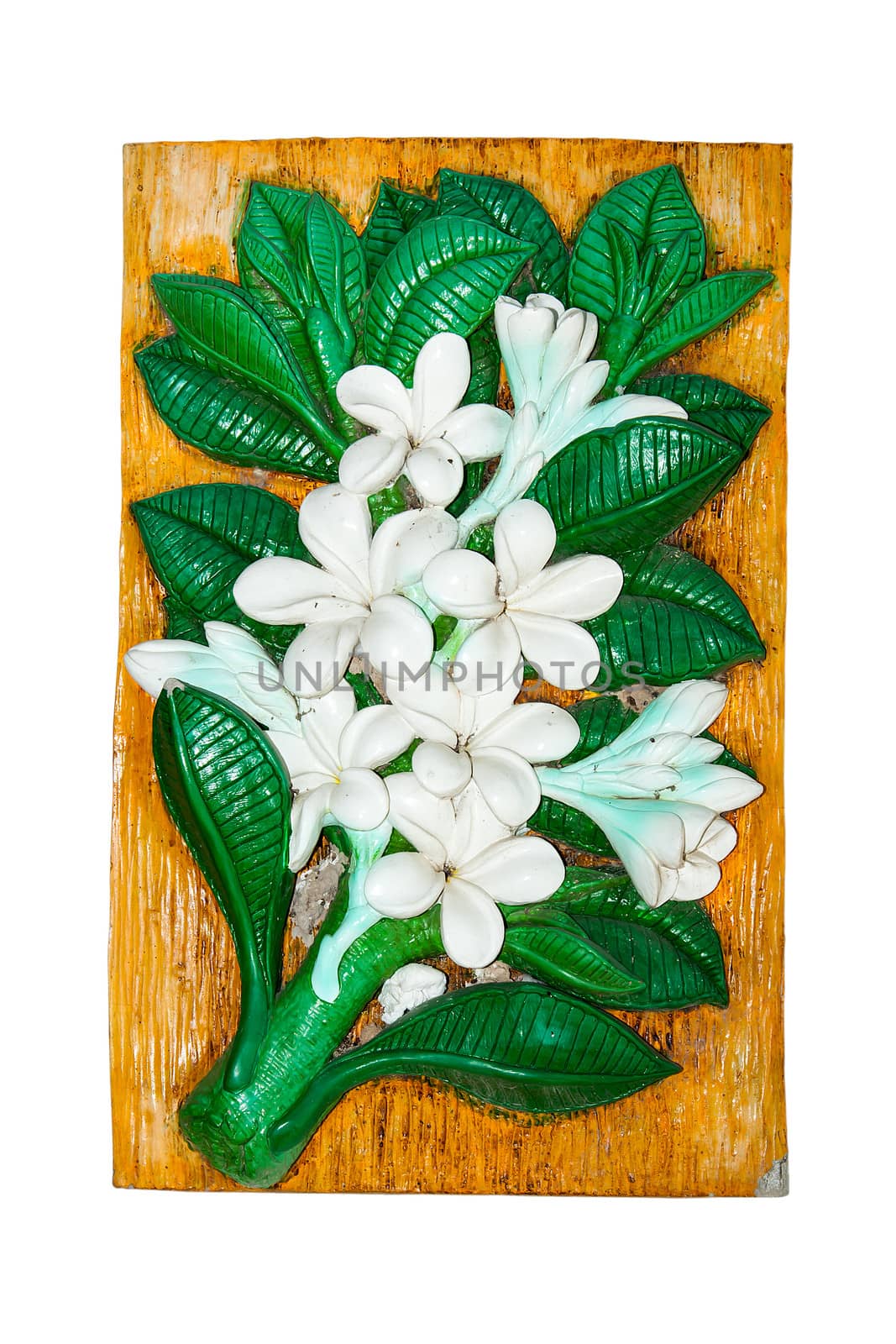 Stucco wall art flower indigenous crafts seen in Thailand.