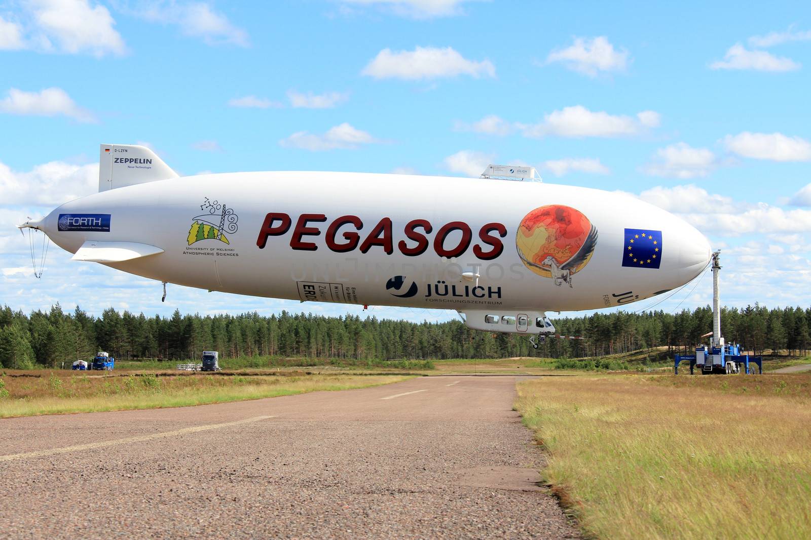 JAMIJARVI, FINLAND - JUNE 15, 2013: Pegasos Zeppelin NT airship in Jamijarvi, Finland on June 15, 2013 after the ca. 30 research flights as part of the European PEGASOS project.