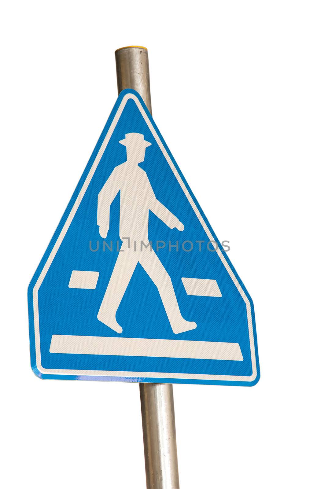 pedestrian blue traffic sign isolated on white background