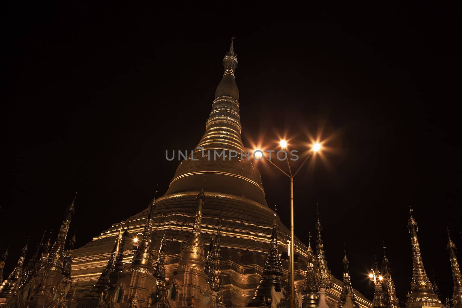 Shwedagon pagoda in Yangon, Burma (Myanmar) at night
