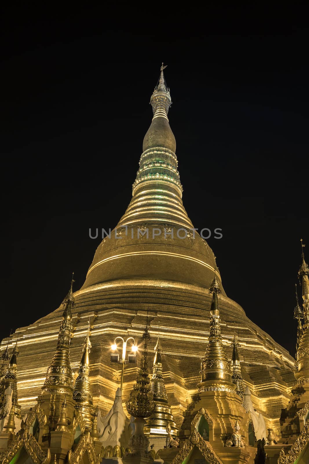 Shwedagon pagoda in Yangon, Burma (Myanmar) at night