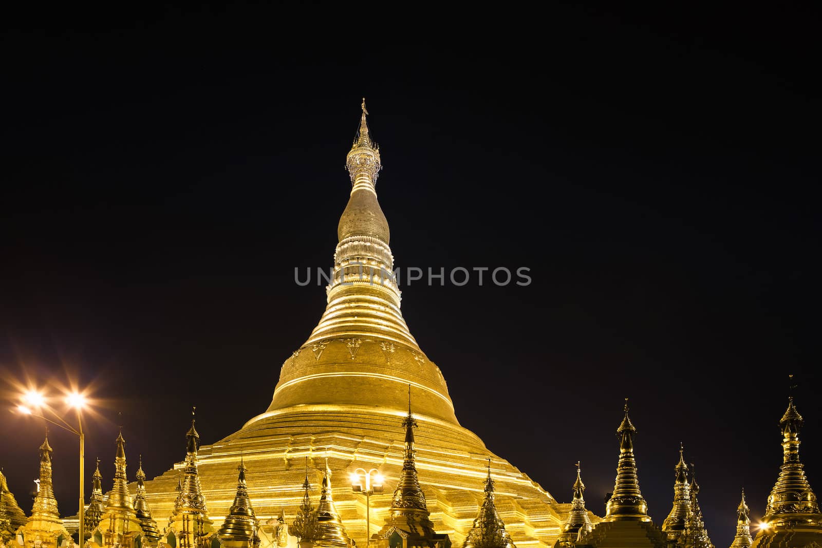 Shwedagon pagoda in Yangon, Burma (Myanmar) at night