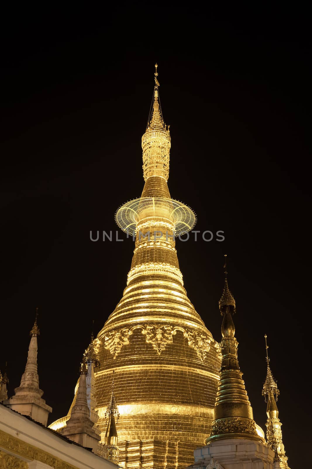 Shwedagon pagoda in Yangon, Burma (Myanmar) at night