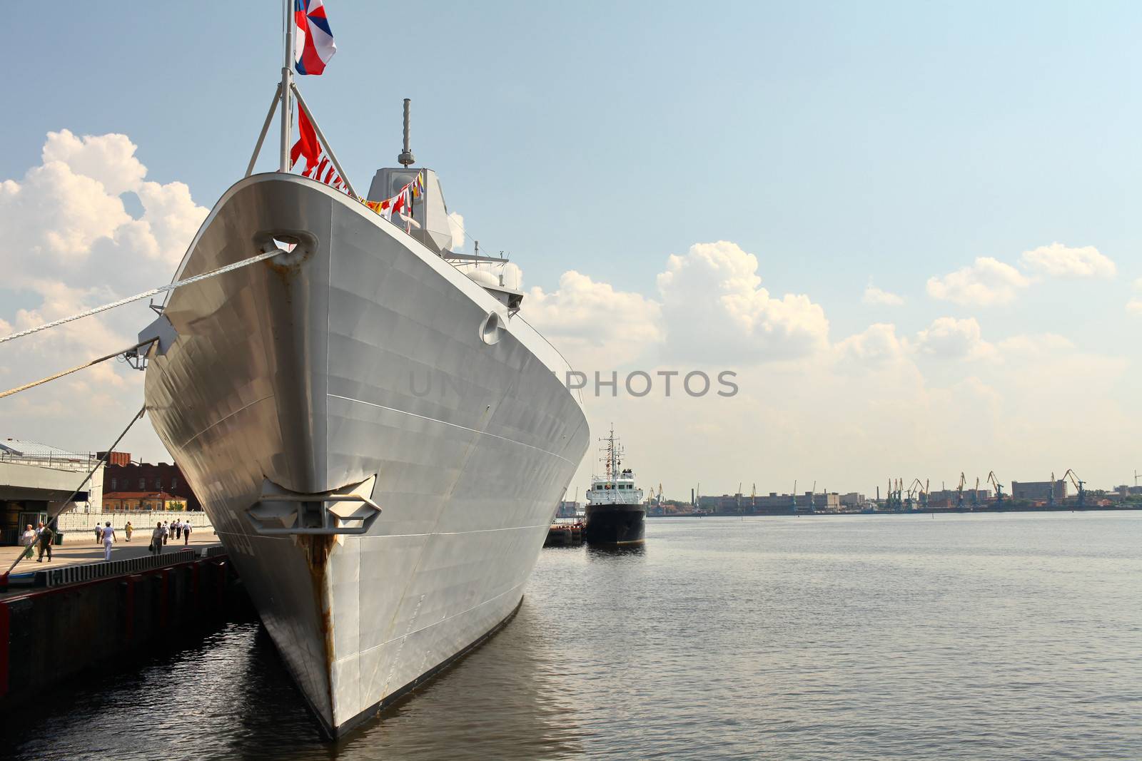 Frigate at the pier in St. Petersburg Jule 5, 2013. Front View