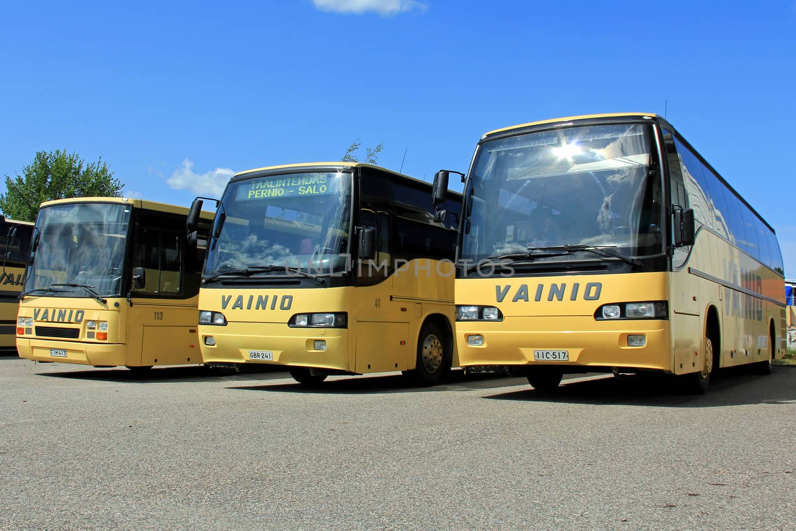 Three Yellow Buses Parked. Photo: Taina Sohlman/ yaymicro.com by Tainas