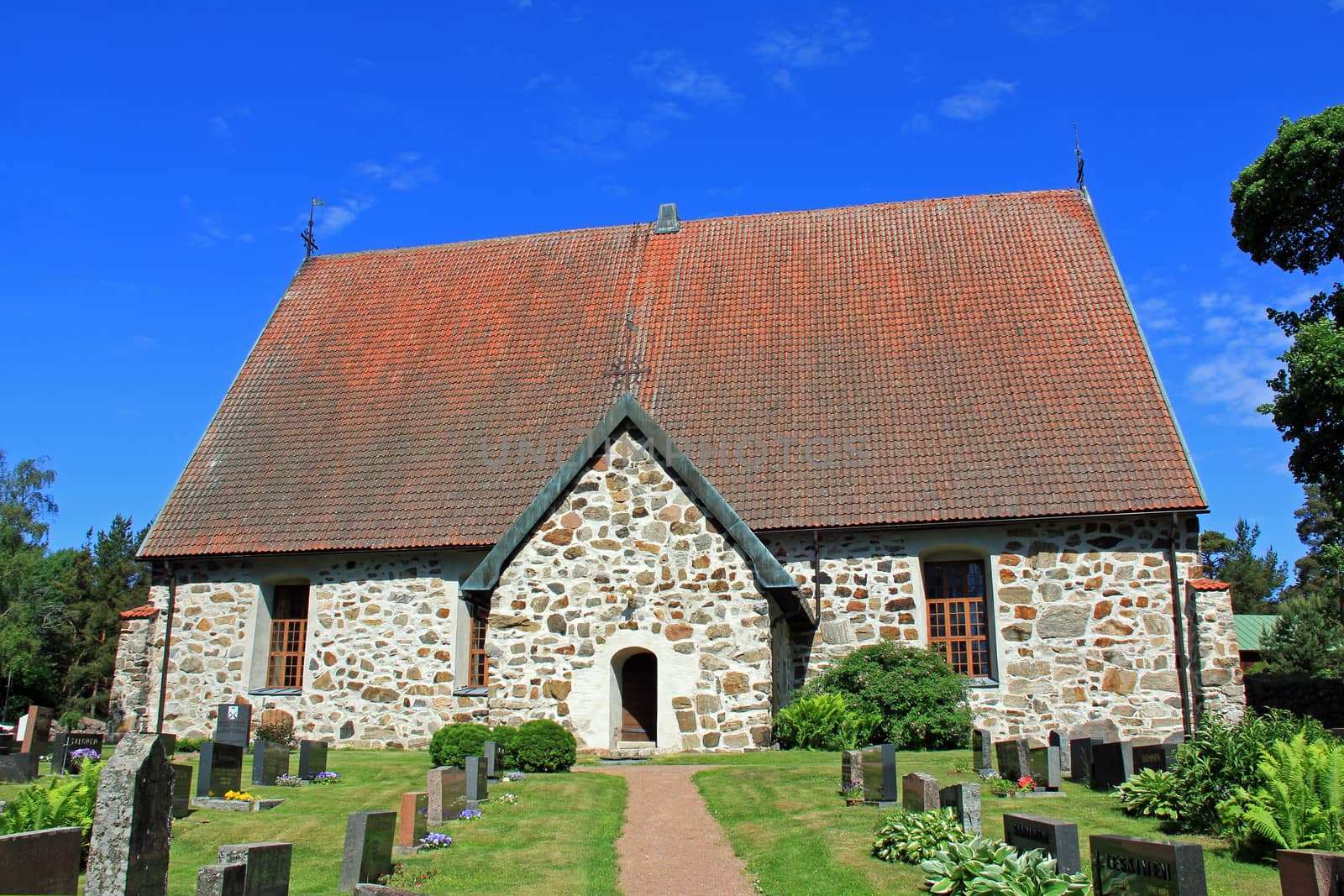 Lemu Church, Finland, built in the 1450s, is a mediaeval greystone church and it was dedicated to St. Olav. 